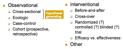 categorize study designs:
