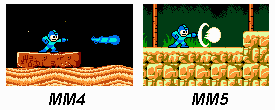 Mega Man 4 vs. Mega Man 5 charge shot comparison