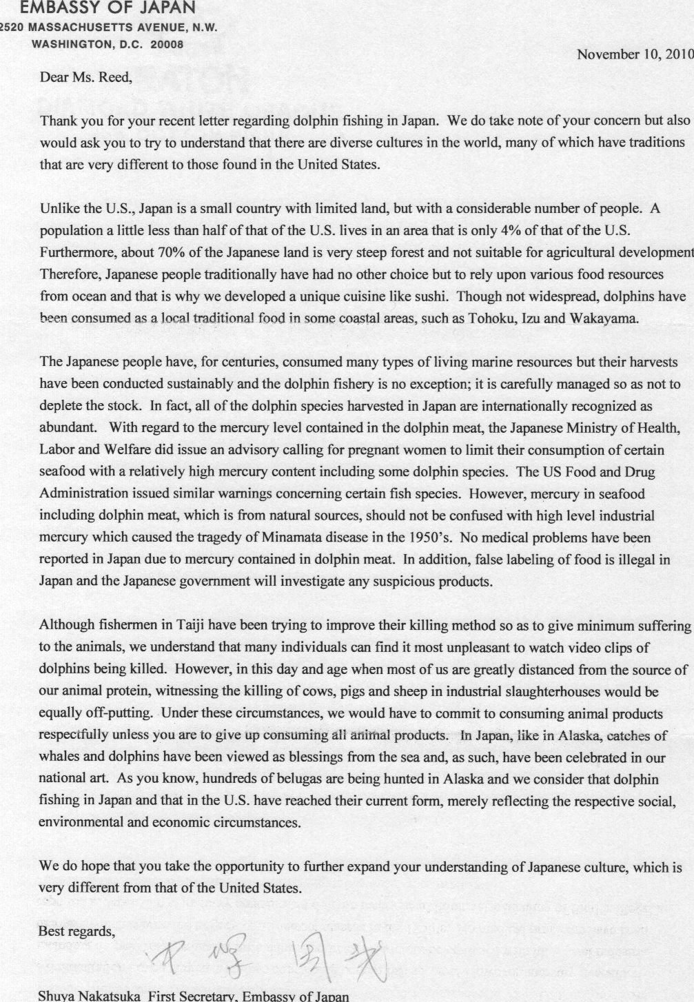 A Family Standing Up For What They Believe In Letter from Embassy of Japan