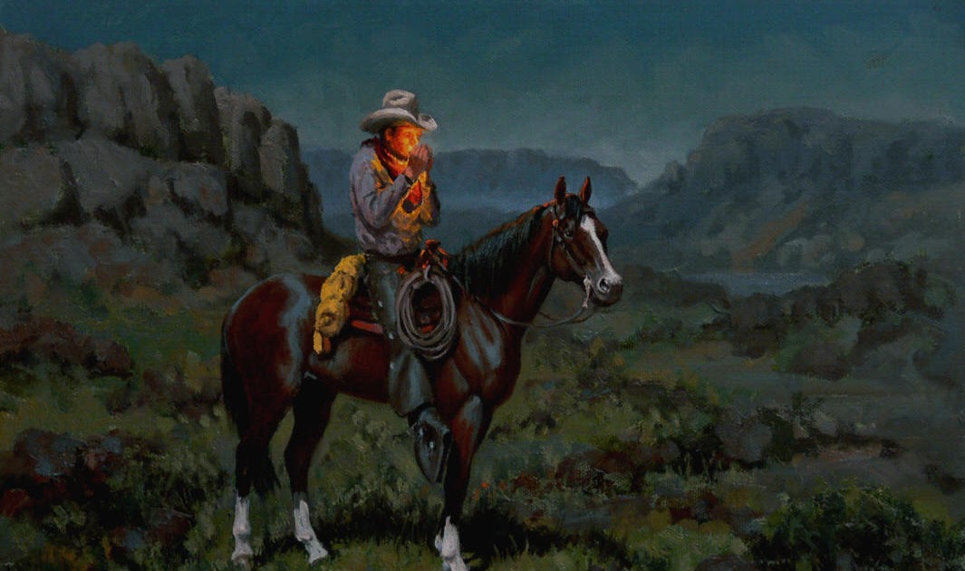 Art by John T Jones: Original Western Art Oil Painting Cowboy On Horseback
