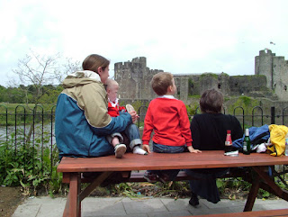 Having lunch at Caerphilly Castle
