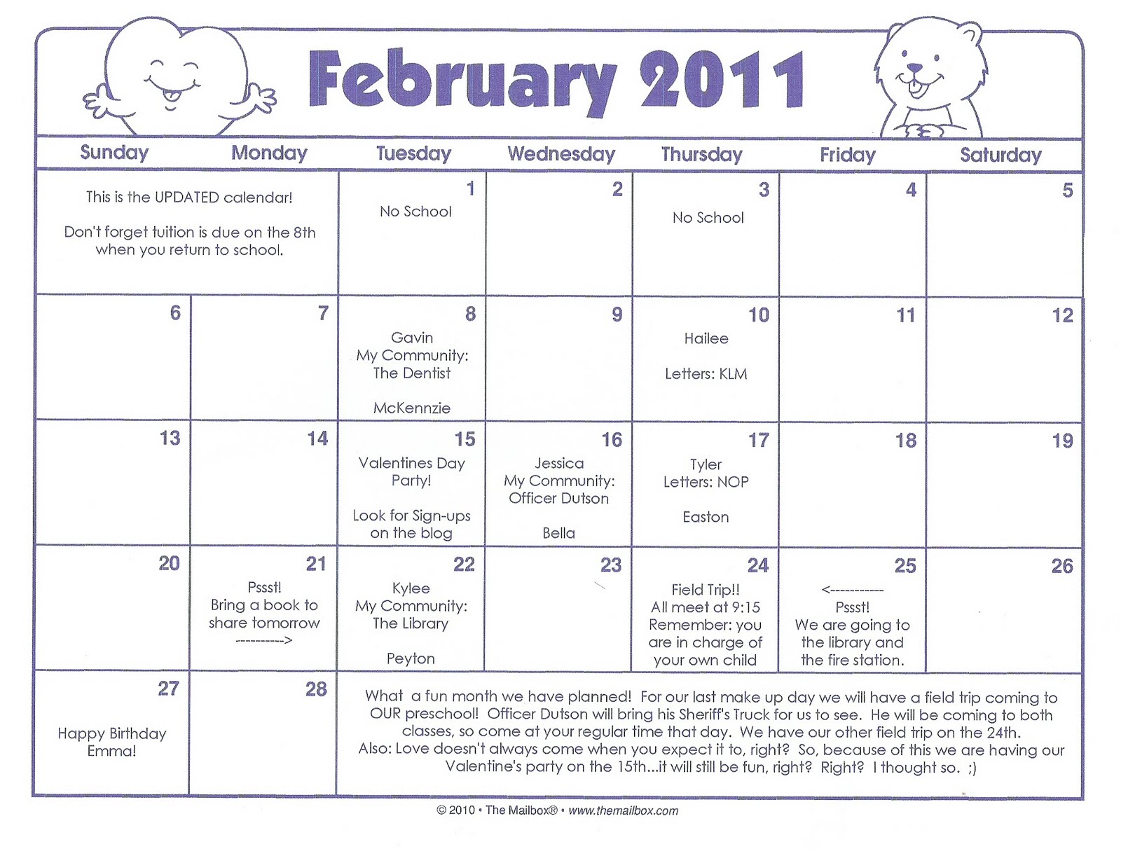 Discovery Days Preschool: February Calendar Revision