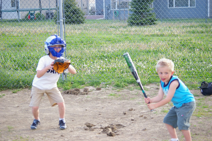 Charlie at bat, Cameron as catcher