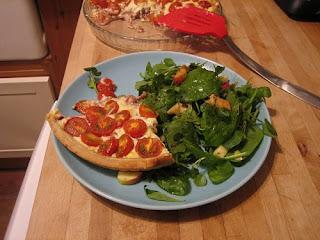 tomato, red onion and creme fraiche tart