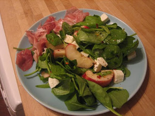 mozzarella, peach, basil and parma ham salad