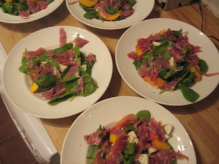 mozzarella, peach and parma ham salad
