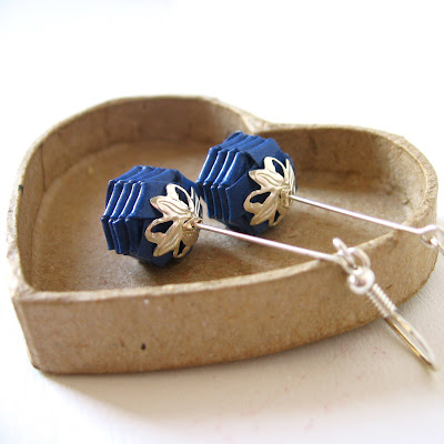 Blue roses relydesign, paper earrings, origami, paper jewelry, organic, folded, roses, flower
