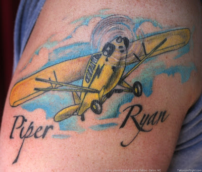 George Perham - Flowers, Airplane and Initials Tattoo George Perham - Flowers, Airplane and Initials Tattoo