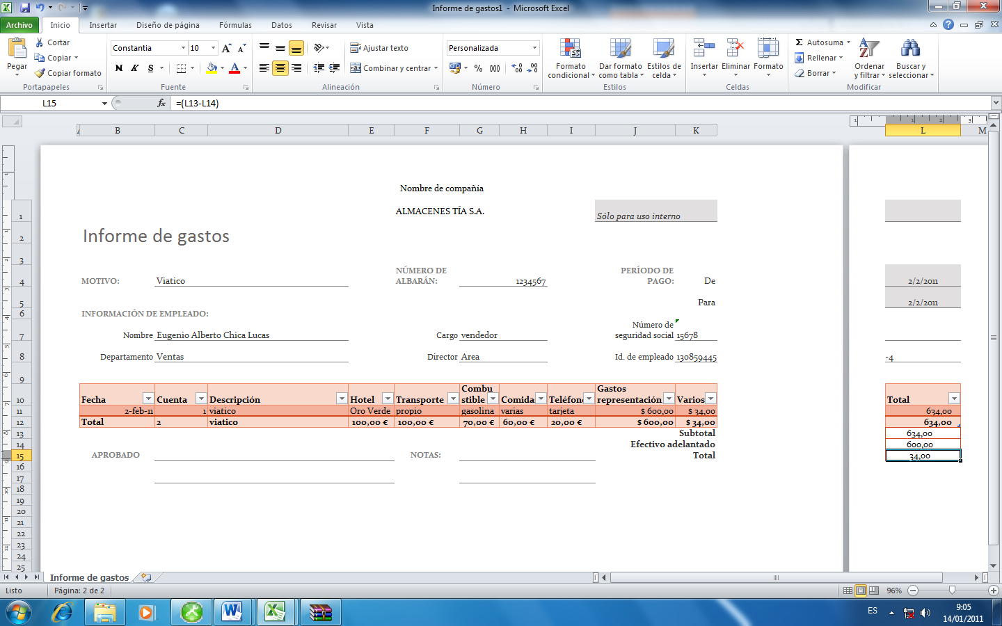 formato para viaticos excel