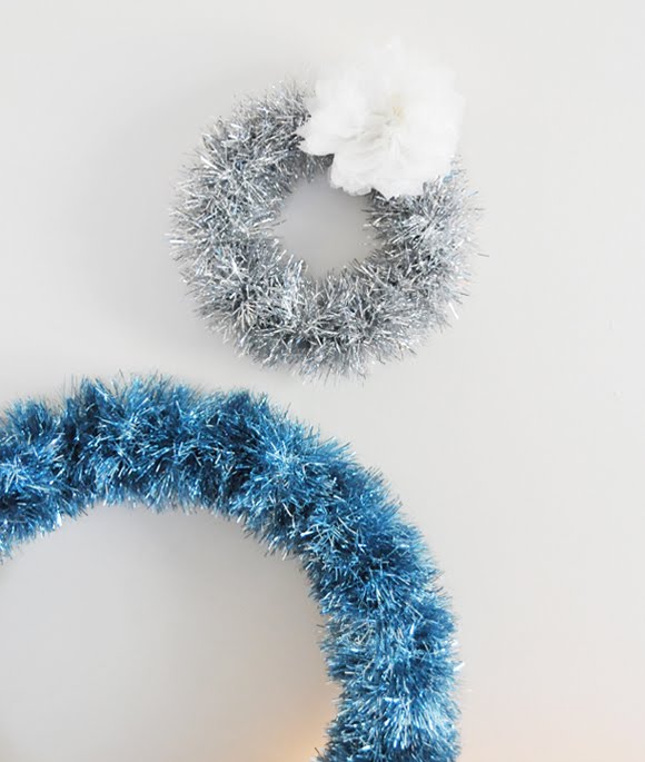 we are here tinsel garland wreath.