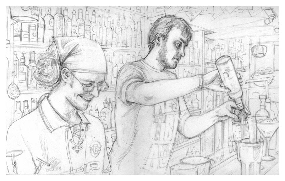 large drawing, from some film I took of the staff at The Evil Eye Lounge large drawing, from some film I took of the staff at The Evil Eye Lounge