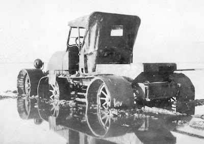 Experimental marsh buggy, 1928, stuck in mud Experimental marsh buggy, 1928, stuck in mud