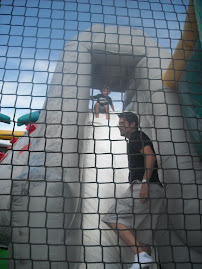 Check it out--I'm on a slide in a bouncie thingamabobber at the farm