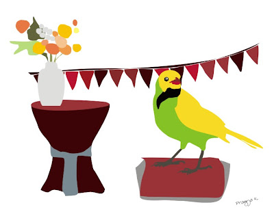 Bright and colorful bird art, Birdscape , Empress Spadona after a long day, bird art of the day