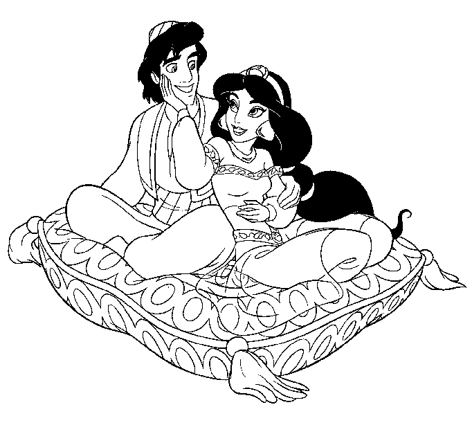 Princess Jasmine and Aladin Fly with Magic Carpet Coloring Pages Princess Jasmine and Aladin Fly with Magic Carpet Coloring Pages