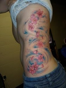 Women Side Body Tattoo With Japanese Cherry Blossom Tattoo