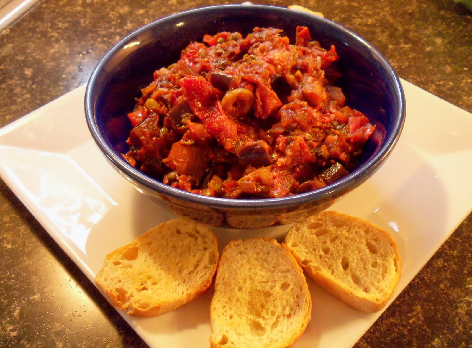 Well on Wheels The traveling vegan chef Eggplant Caponata with Crostini