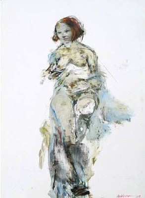 Angela Grossmann - Red and Blue - mixed media on paper - 35x23 in - 2009@Newzones