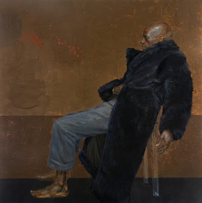 H. Craig Hanna - Carlos Sitting on a Clear Plastic Chair - huile et hammerite sur bois - 229x229 cm - 2001@Laurence Esrol Gallery