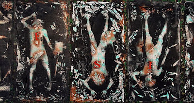 Tisna Sanjaya - Amnesia Cultura (detail) - Mischtechnnik - 14 Tafeln je - 250x130 cm - 2008