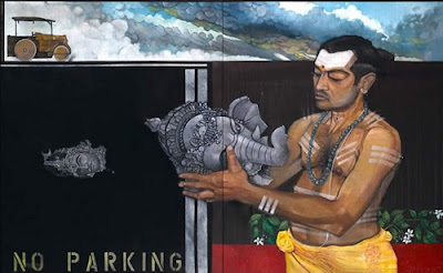Anurendra Jegadeva - No Parking - oil on canvas - dyptich - 342x142 cm each - 2007@Weiling Gallery