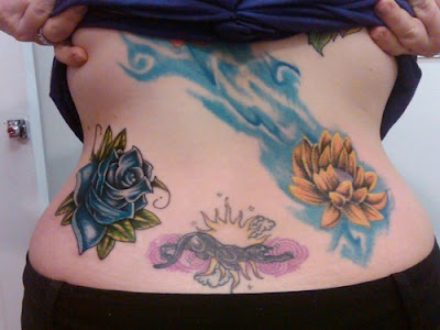 Lower Back Blue Roses Tattoos
