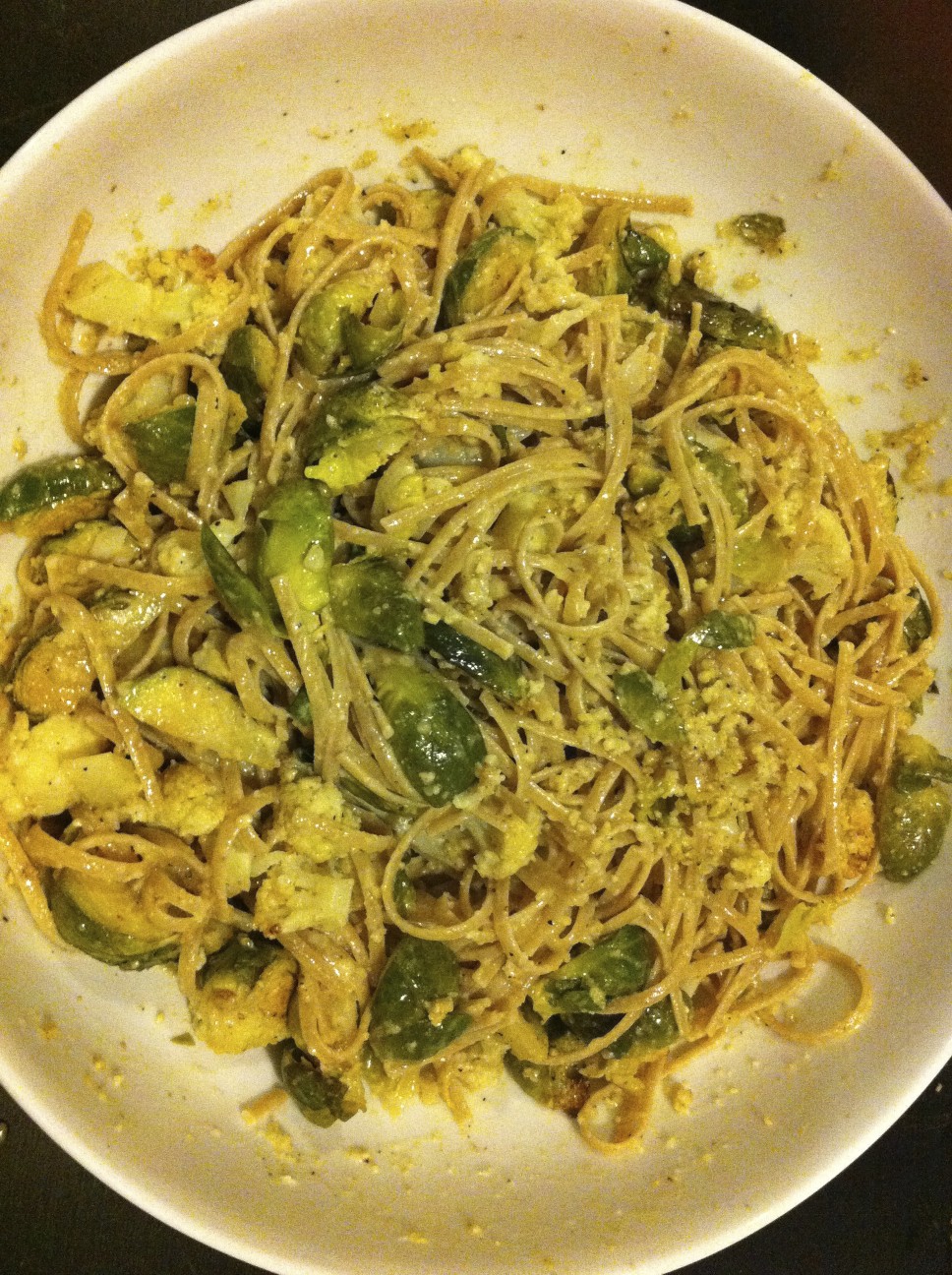 The Sustainable Palate Pasta with Roasted Cauliflower, Brussel Sprouts
