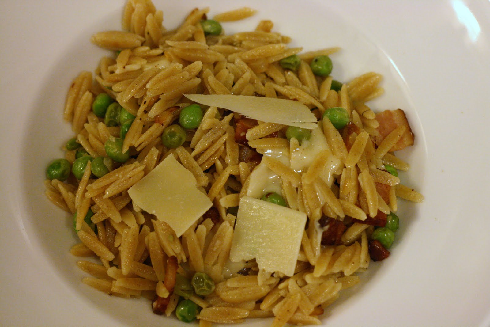 Laine's Recipe Box Orzo with Peas and Bacon