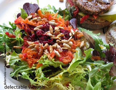 Beet and Carrot Salad with Spring Greens and Agave Nectar and Ginger Vinaigrette