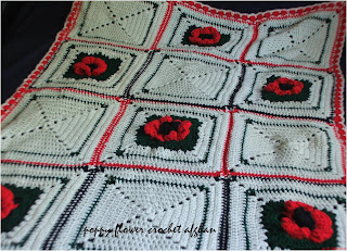 poppy flower granny square crochet afghan pattern