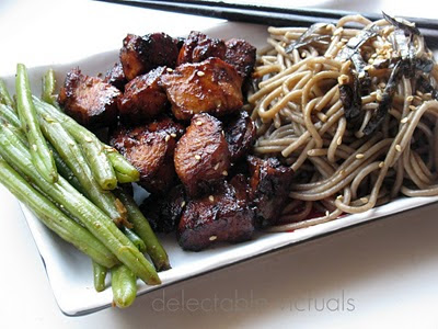 Buckwheat Soba, Teriyaki Chicken and Blanched Green Beans