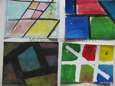 Kids Art: Mondrian-inspired Chalk Pastels and Paintings