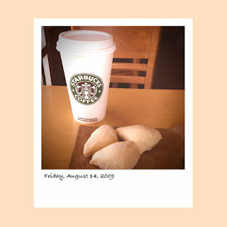 iPhone polaroid, Starbucks latte, scones
