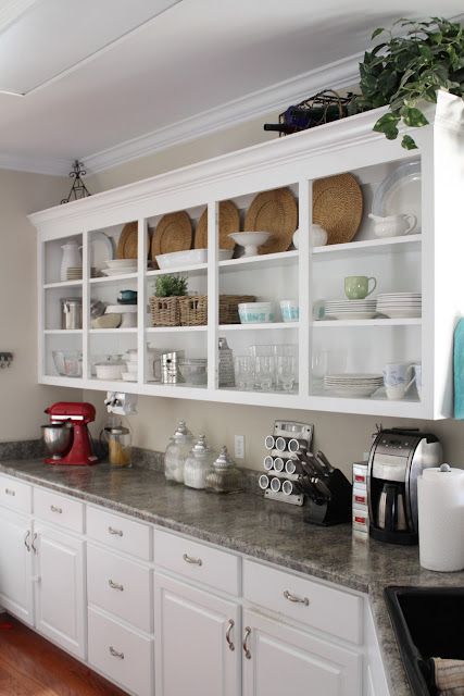 Open kitchen cabinets from Perfectly Imperfect