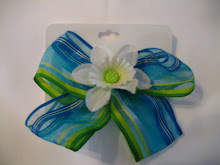 Blue/Green bow with white flower #B6