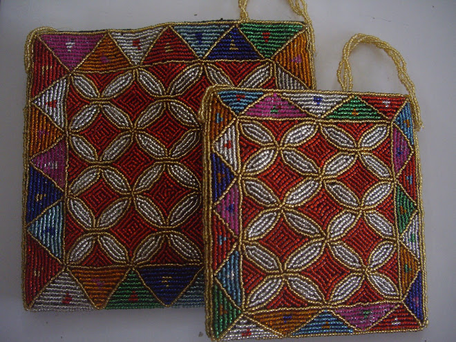 Handcrafted and Sewn, Brilliantly Colored Beadwork, Hand Bag.  Large and small Size Pictured.