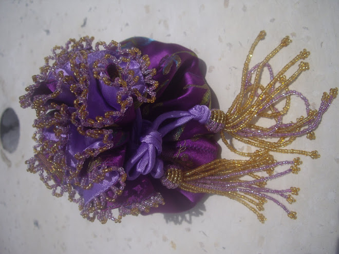 SATIN-SILK JEWELRY BAG.  Purple with Gold Highlights