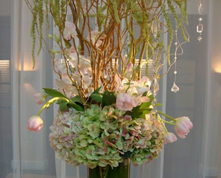 Hydrangeas tulips hanging crystals