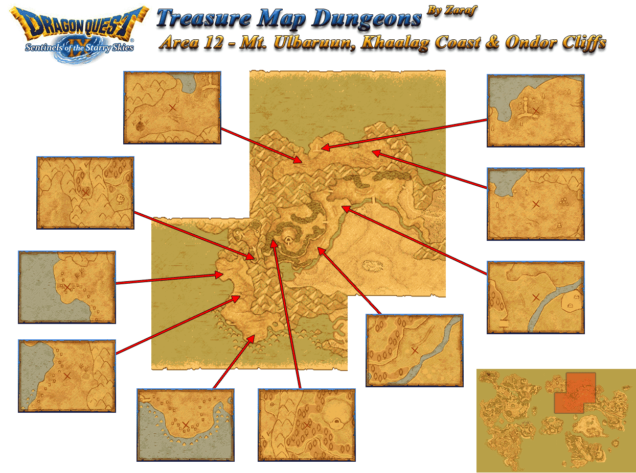 Dragon Quest 9 Grotto Maps Mt. Ulbaruun, Khaalag Coast And Ondor Cliffs