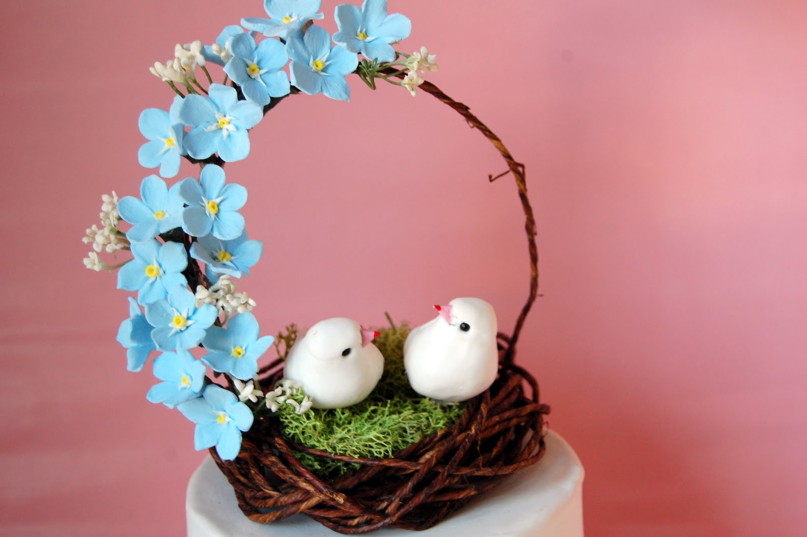 Handmade me nots wedding cake topper bird nest in blue Handmade PaPer FloweRs by Maria