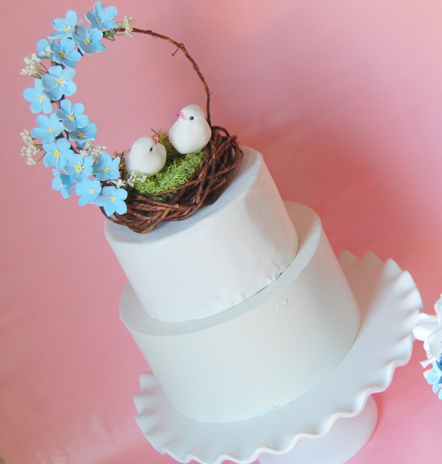 Handmade me nots wedding cake topper bird nest in blue