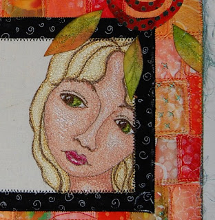 thread painting face girl quilt art