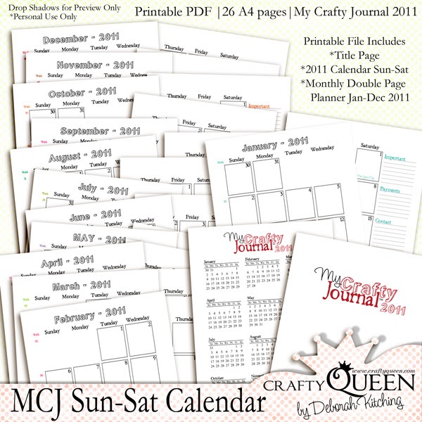 Crafty Queen Blog Sun to Sat Calendar Set now available