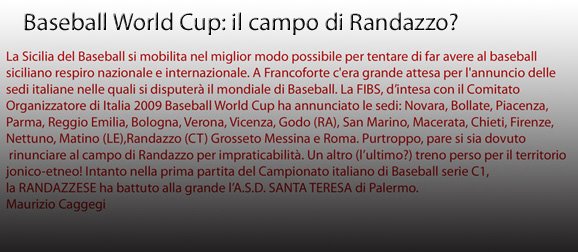Baseball World Cup: il campo di Randazzo?