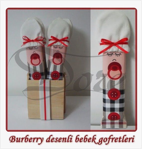Burrbery Desenli Bebek Sekeri ve Gofretleri