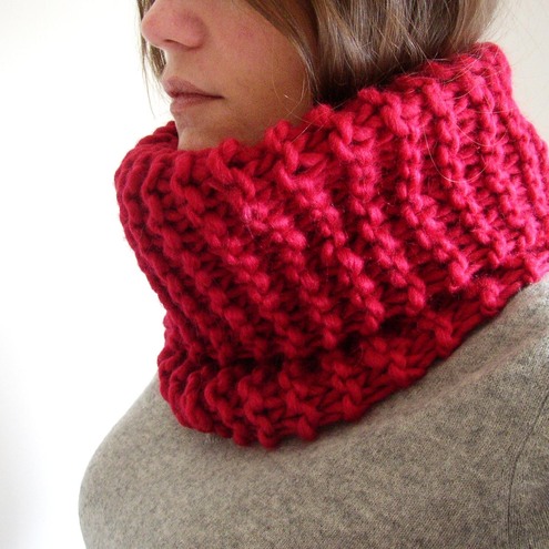 Red Knitted Cowl Neck Scarf red wool scarf. Red Knitted Cowl Neck Scarf