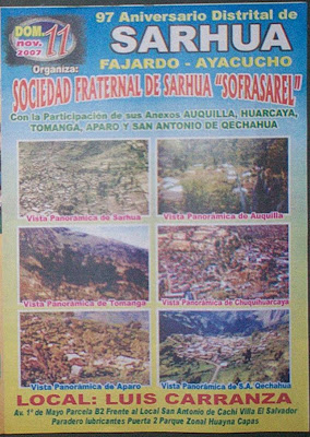 INVITACIÓN A LOS 97 AÑOS DE CREACIÓN POLÍTICA DE SARHUA