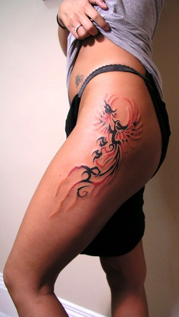 Dragon Tattoo Thigh. three-dimensional tattoo on