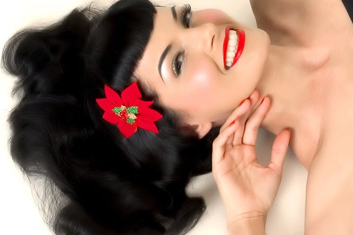 vintage pin up hairstyles. classic pin up girl makeup.
