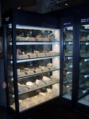 Minerals in lit cabinet